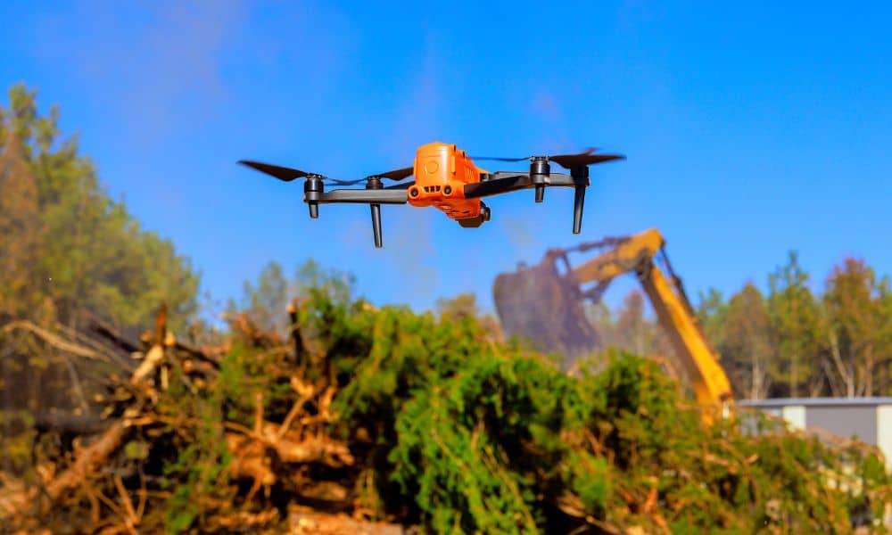 Drone surveying debris and slope conditions after wildfire cleanup