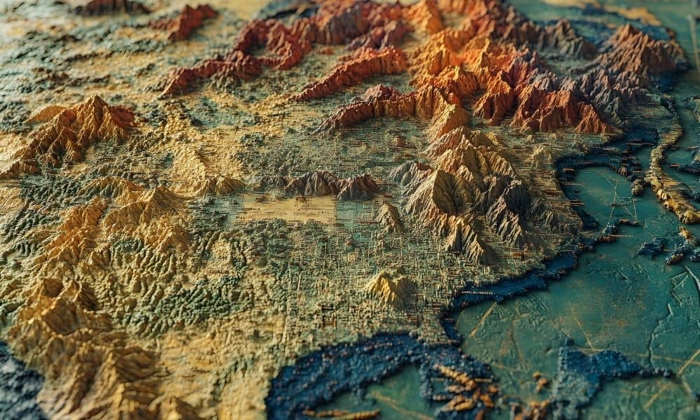 Elevation model showing terrain and slope revealed through LiDAR mapping